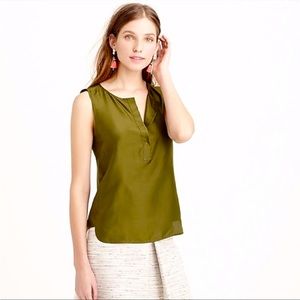 100% Silk- J Crew Olive Green Silk Shell Top Sz 4